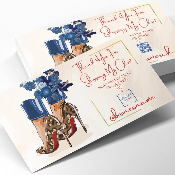 Cheetah Heel Thank You Cards - Branded Cards - 2" x 3.5" - Picture 1 of 3